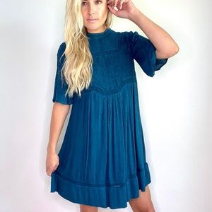 Anthropologie Meadow Rue Embroidered Aqua Teal Dress